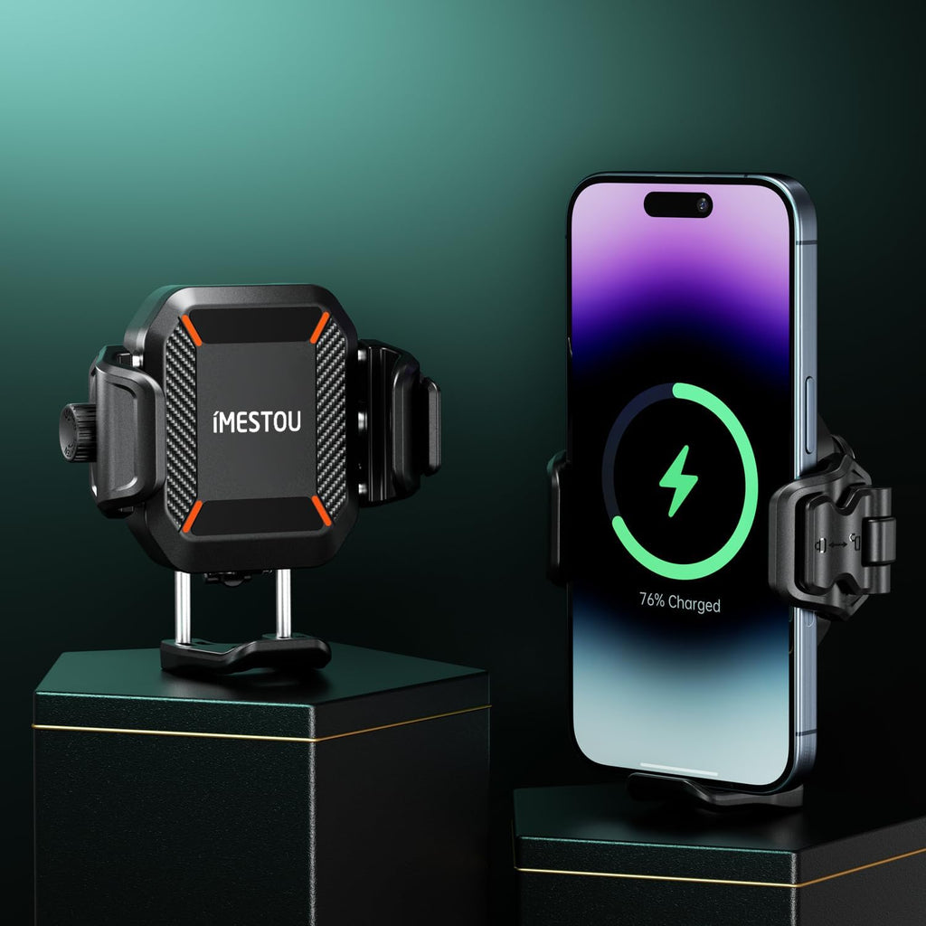 Premium Motorcycle Phone Mount with 15W Wireless Charger & 36W USB-C Port - Shock Absorbing Design for 5.4"-7.2" Phones, Compatible with 12-24V Vehicles