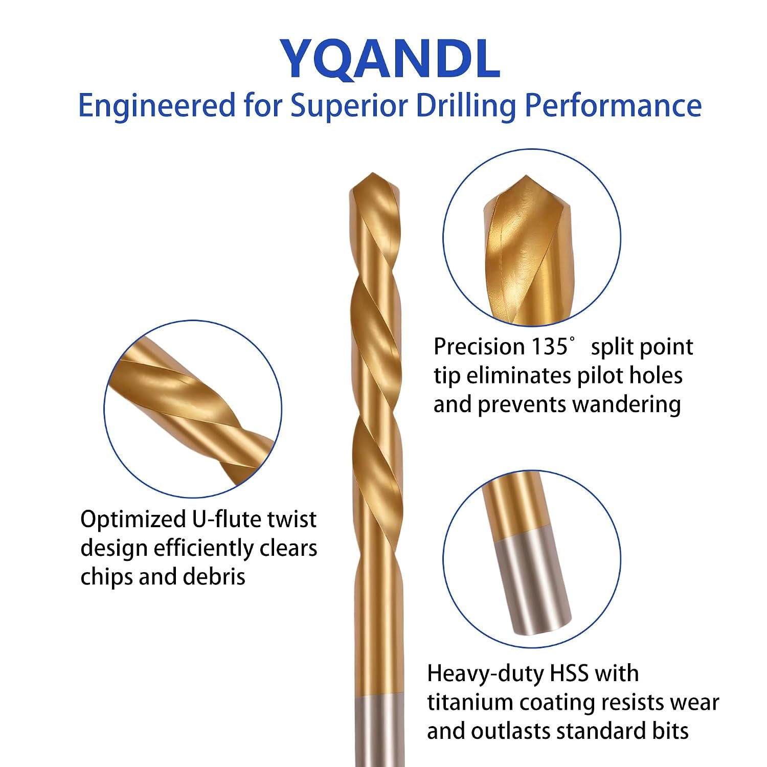 230 Pcs Titanium-Coated Twist Drill Bit Set, 3/64" to 1/2" | 135° Split Point, High-Speed Steel Bits, for Metal, Wood, Plastic, Aluminum, Cast Iron & Fiberglass