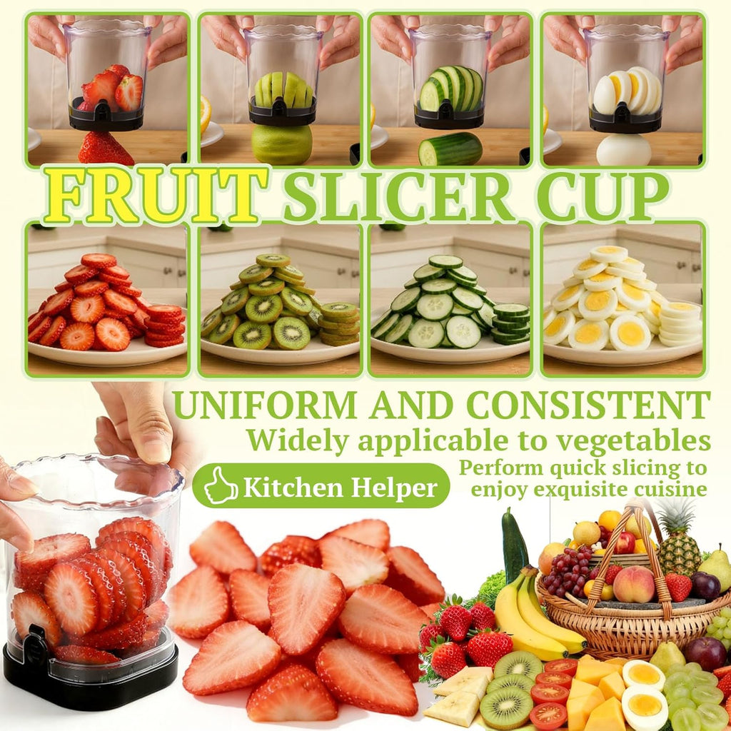 Strawberry Slicer, Black, 1-Pack | Stainless Steel Blades, Egg & Fruit Slicer Cup, for Banana, Cucumber, Mushroom, ABS Detachable, Precision Berry Cutter Tool