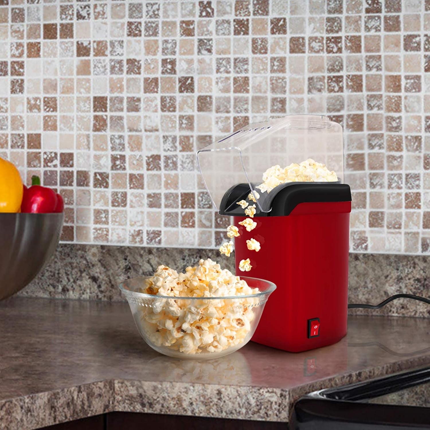 Electric Popcorn Maker Machine - Hot Air Popper with 1200W, No Oil Needed, Healthy and Delicious Snack for Kids, Adults. Great for Holding Parties in Home and Watching Movies with Family