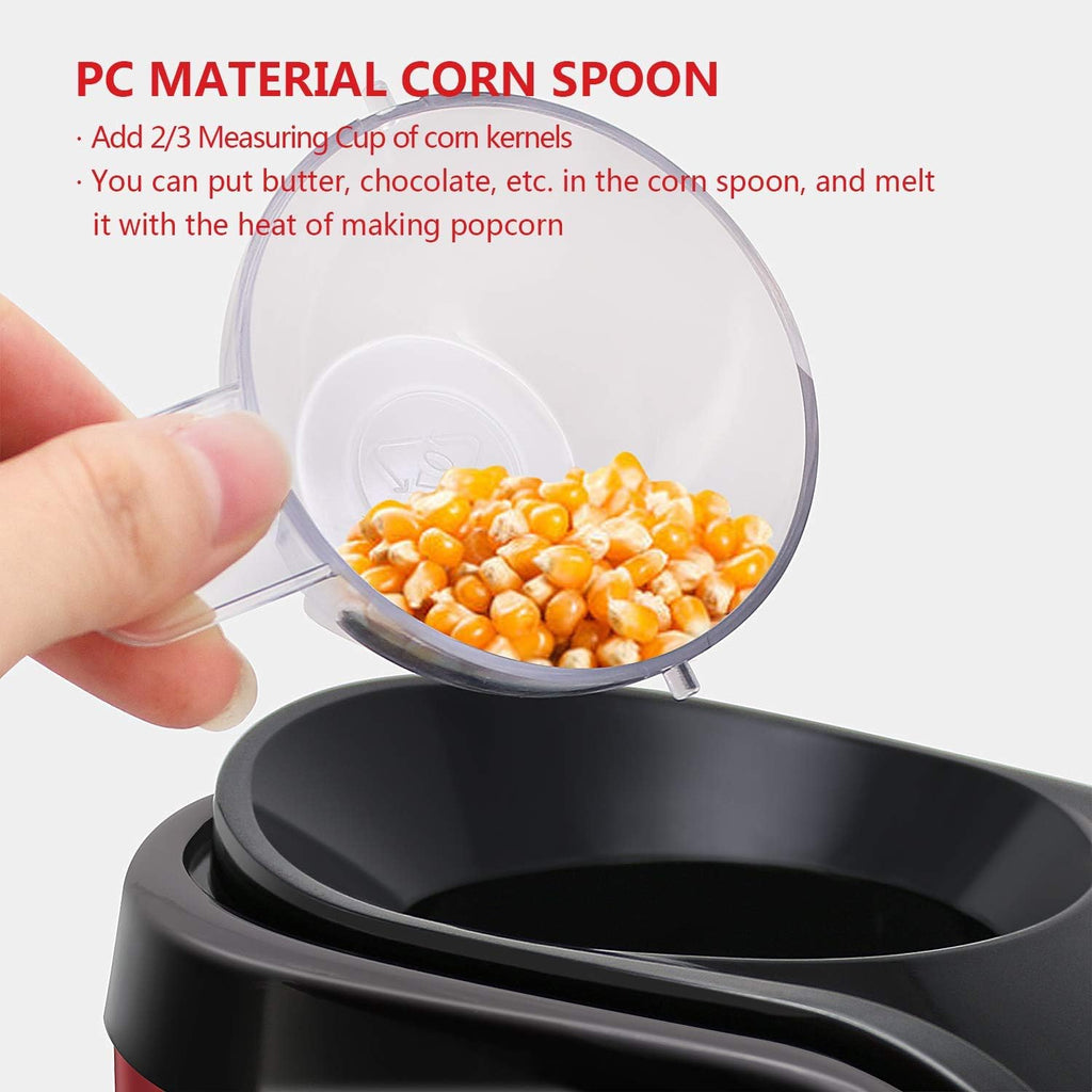 Electric Popcorn Maker Machine - Hot Air Popper with 1200W, No Oil Needed, Healthy and Delicious Snack for Kids, Adults. Great for Holding Parties in Home and Watching Movies with Family