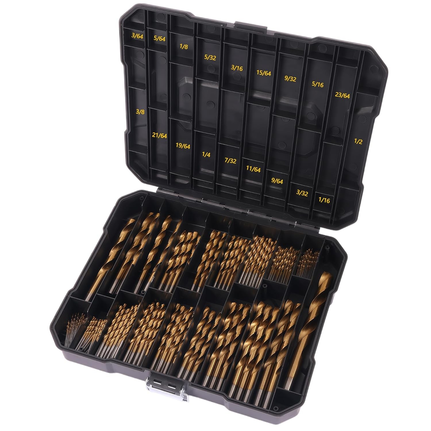230 Pcs Titanium-Coated Twist Drill Bit Set, 3/64" to 1/2" | 135° Split Point, High-Speed Steel Bits, for Metal, Wood, Plastic, Aluminum, Cast Iron & Fiberglass