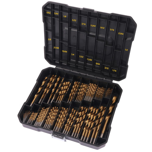 230 Pcs Titanium-Coated Twist Drill Bit Set, 3/64" to 1/2" | 135° Split Point, High-Speed Steel Bits, for Metal, Wood, Plastic, Aluminum, Cast Iron & Fiberglass