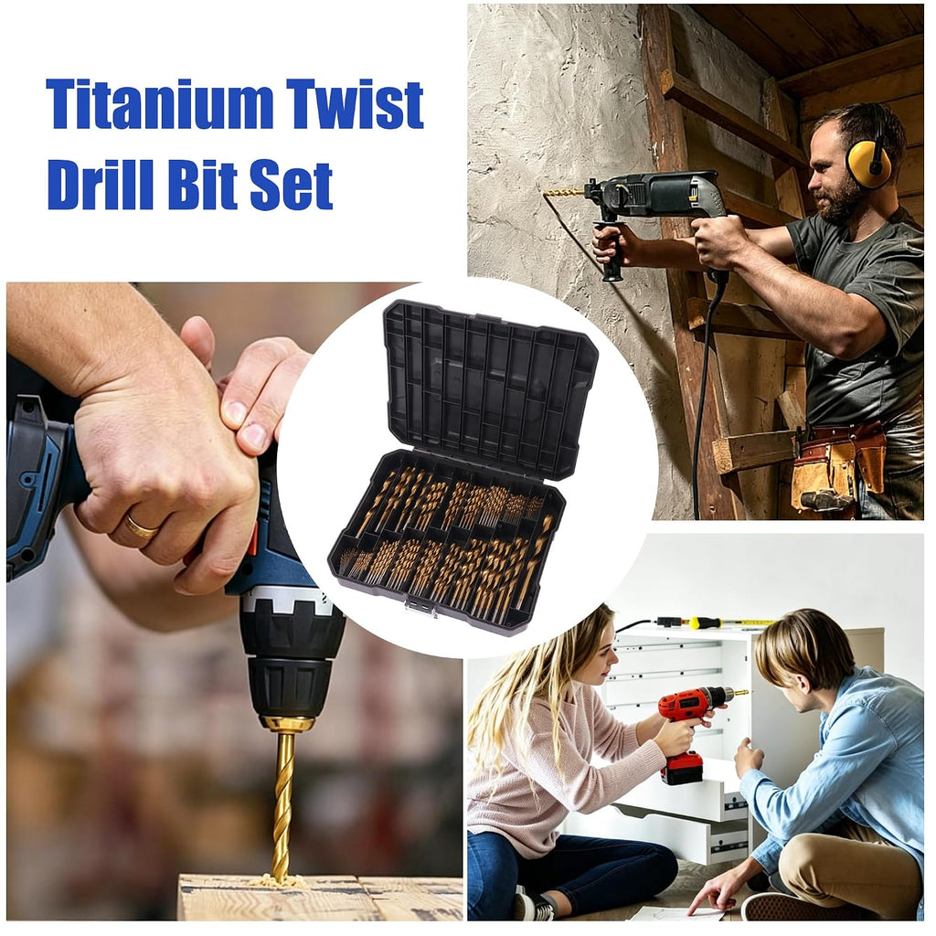 230 Pcs Titanium-Coated Twist Drill Bit Set, 3/64" to 1/2" | 135° Split Point, High-Speed Steel Bits, for Metal, Wood, Plastic, Aluminum, Cast Iron & Fiberglass