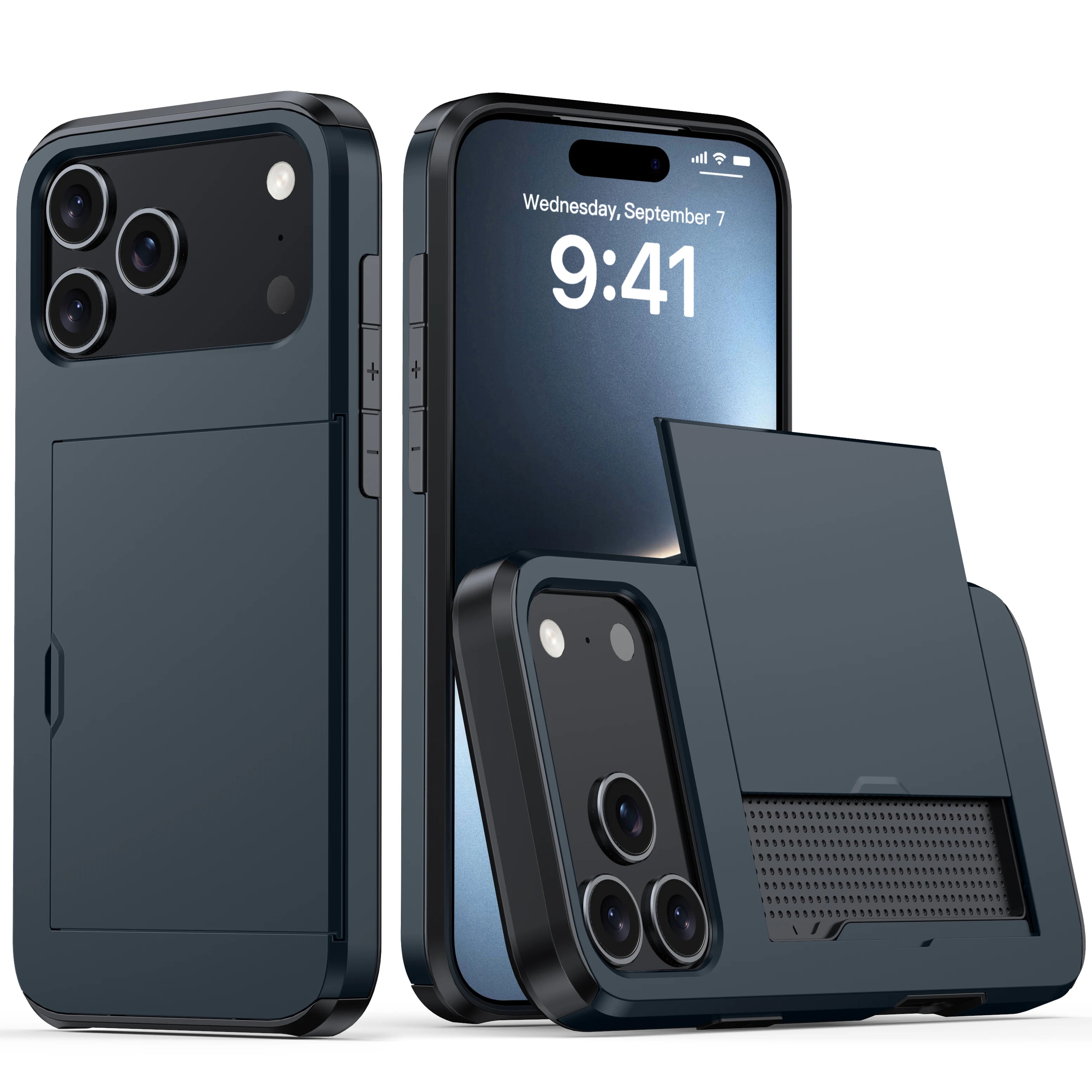 Case for Iphone 17 Pro Max 16 Pro Max 15 Pro 17E 14 13 12 Wallet Card Holder Slide Slot Slim Hard PC Heavy Duty Protective Cover