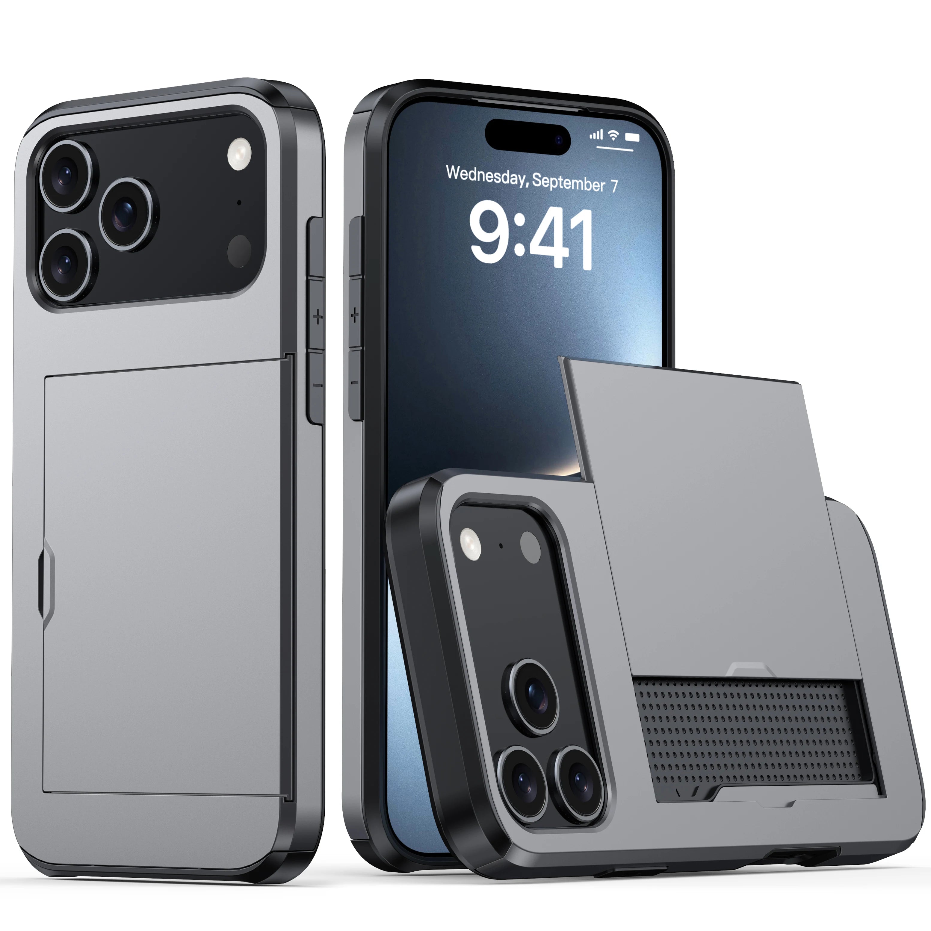 Case for Iphone 17 Pro Max 16 Pro Max 15 Pro 17E 14 13 12 Wallet Card Holder Slide Slot Slim Hard PC Heavy Duty Protective Cover